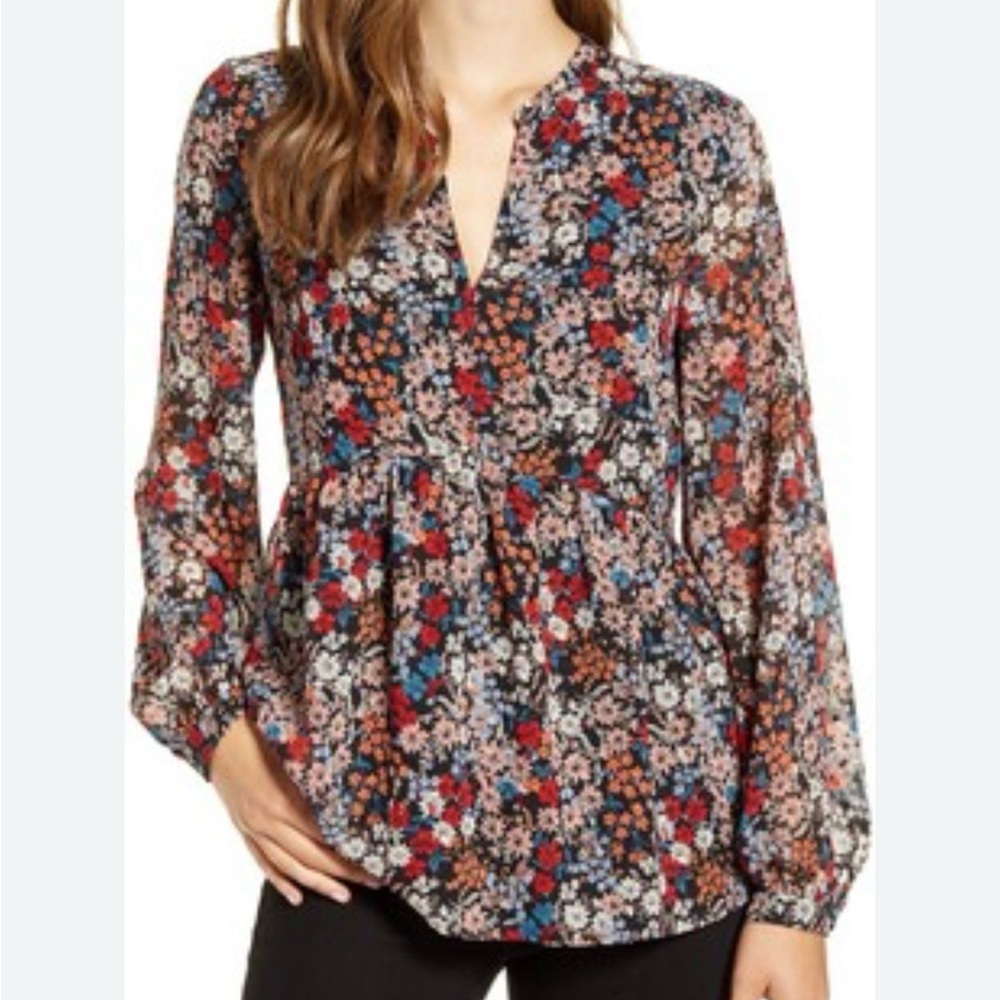 Gibson Peplum Floral Blouse - Red, Blue, White, Orange